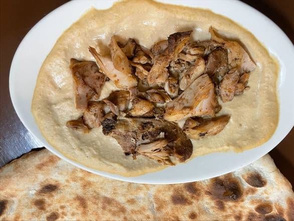 Chicken Shawarmah Over Humus.